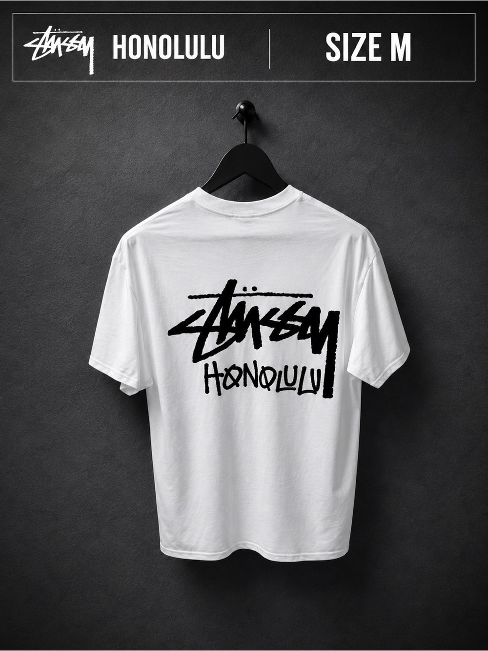 Stussy Honolulu Chapter T Shirt White Medium  NWOT Cut Tag Rare Back Logo Tee